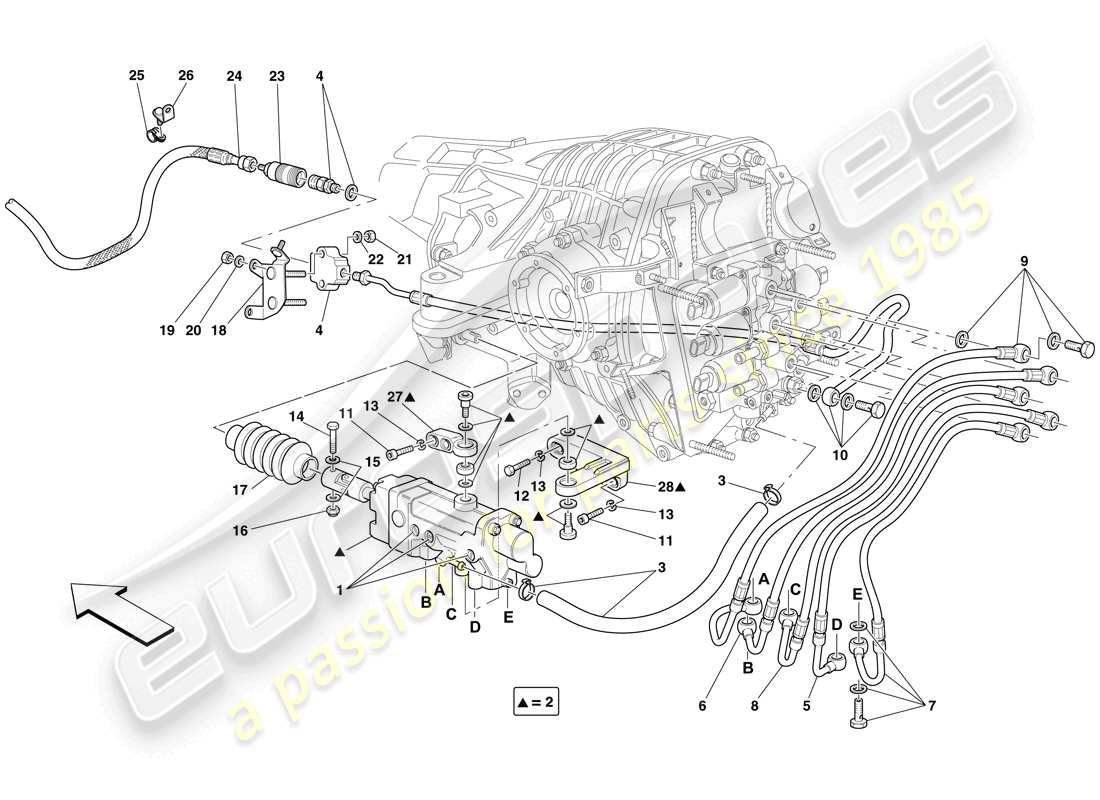 ferrari 599 gtb fiorano (europe) f1 clutch hydraulic control parts diagram