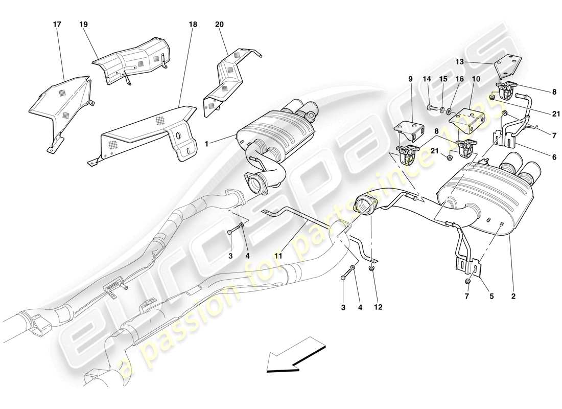 ferrari 599 sa aperta (usa) rear exhaust system parts diagram