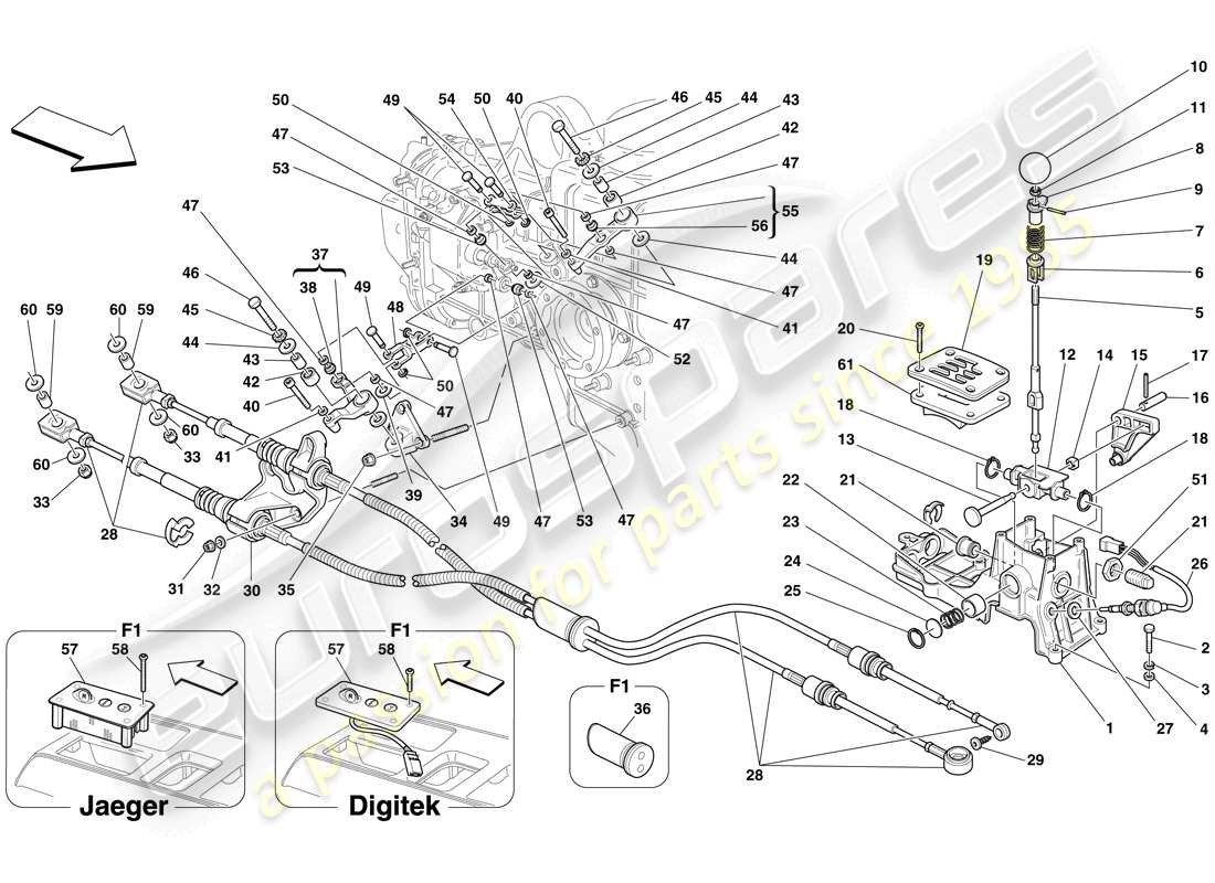 ferrari f430 spider (europe) external gearbox controls part diagram