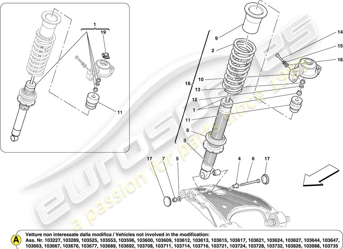 ferrari california (rhd) rear shock absorber components parts diagram