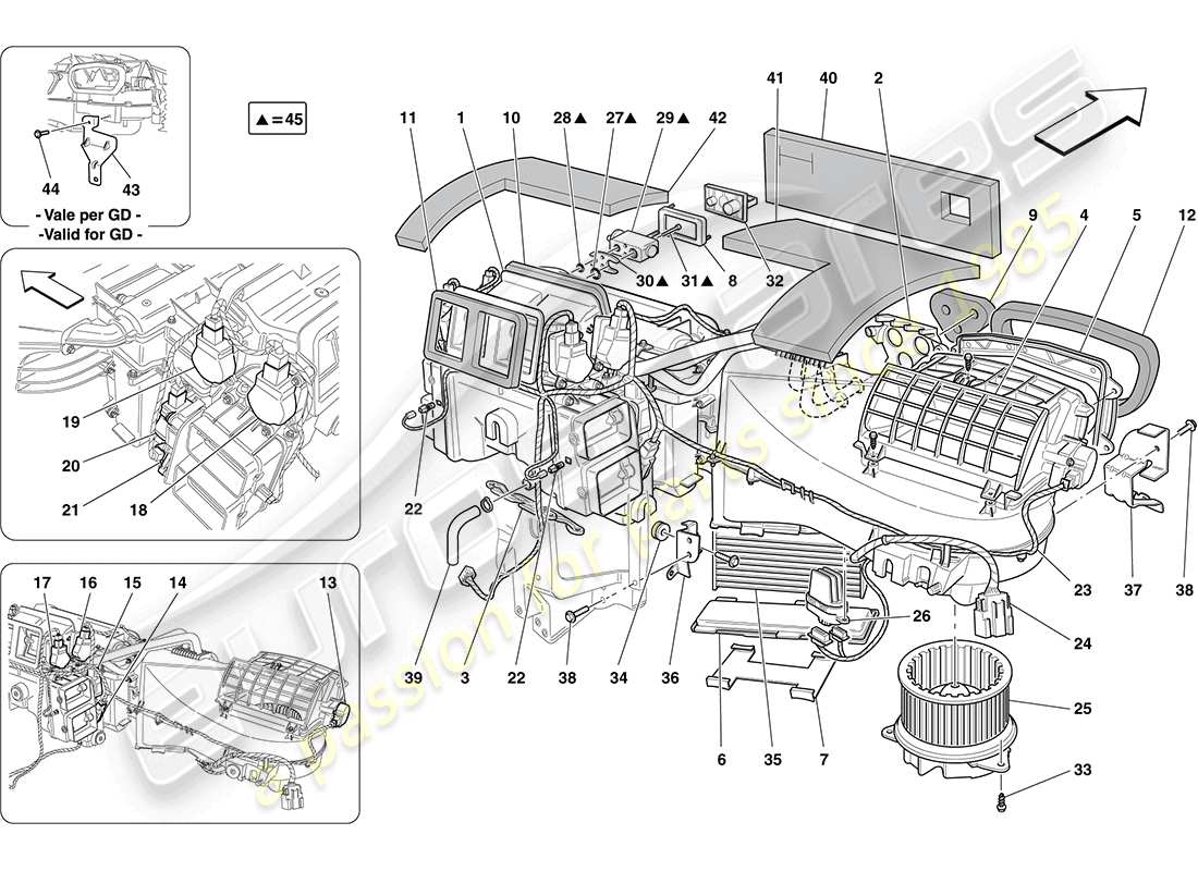 ferrari california (rhd) ac unit: dashboard components parts diagram