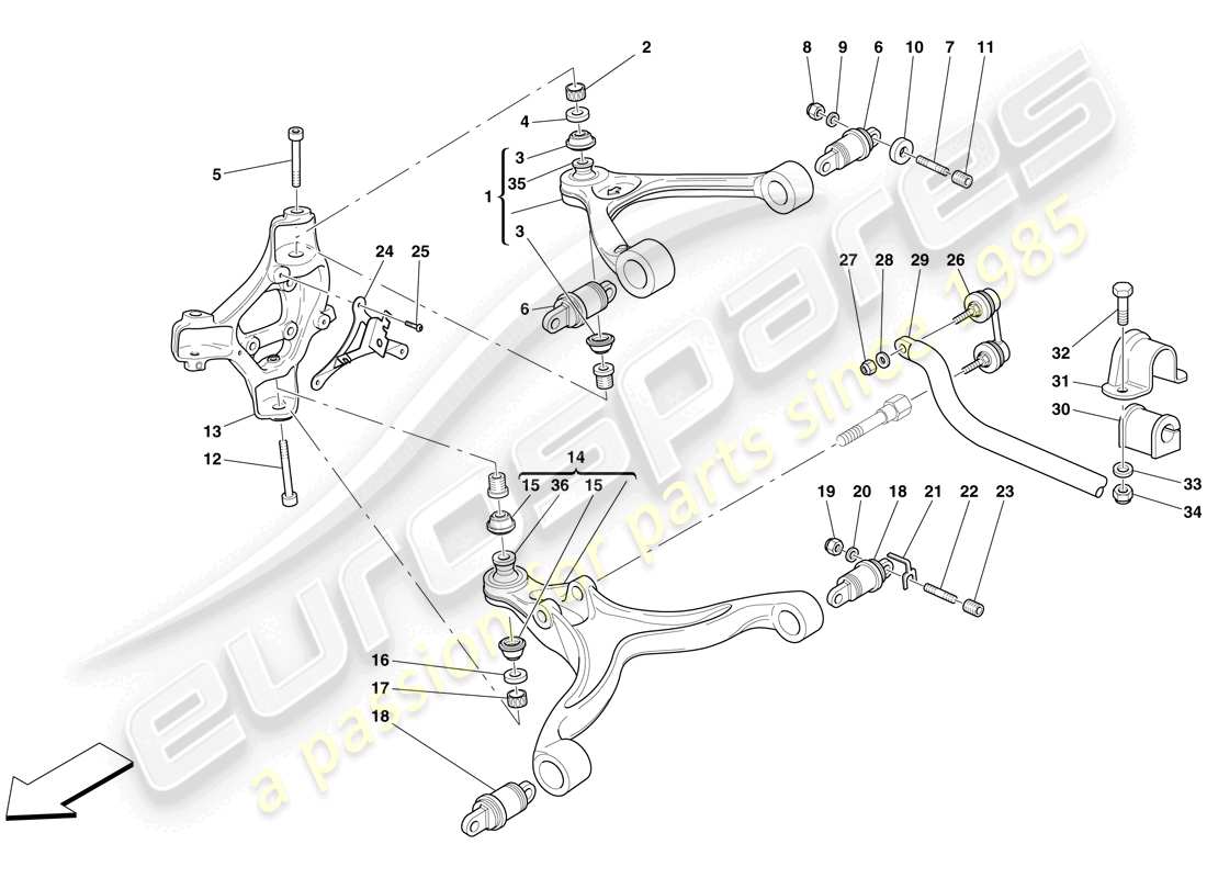 ferrari 599 gto (rhd) front suspension - arms and stabiliser bar part diagram