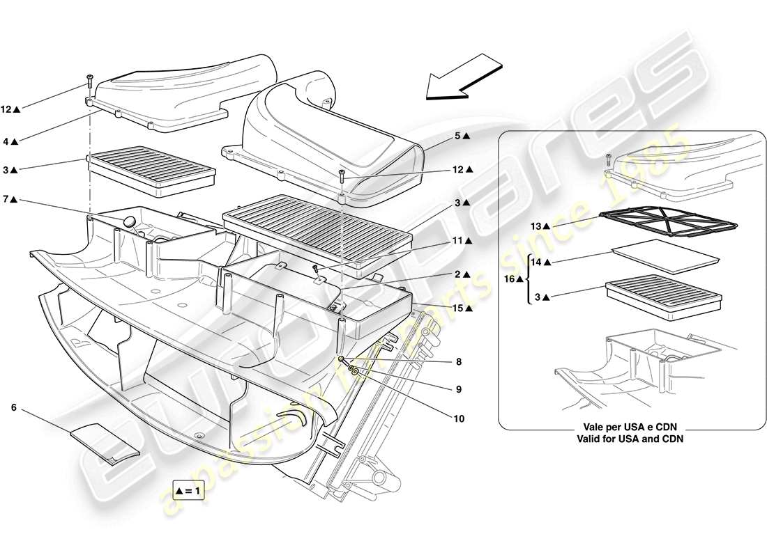 ferrari california (rhd) air filter, air intake and ducts parts diagram