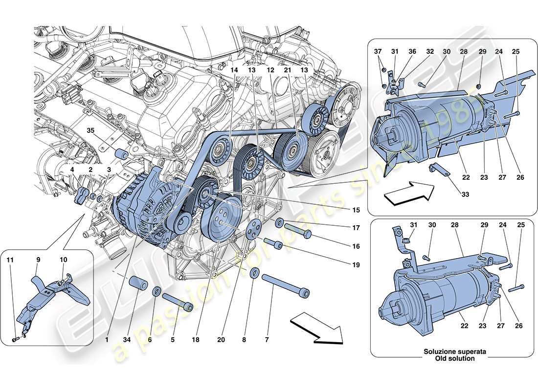 ferrari ff (europe) alternator - starter motor part diagram