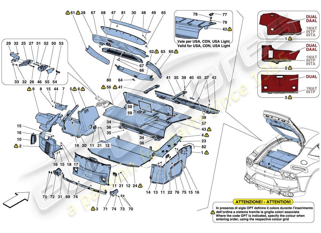 ferrari 812 superfast (usa) luggage compartment mats parts diagram