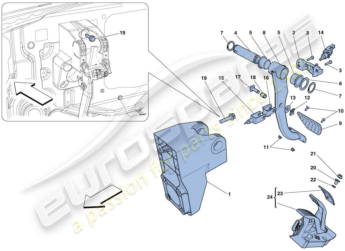 ferrari 458 speciale aperta (rhd) complete pedal board assembly parts diagram