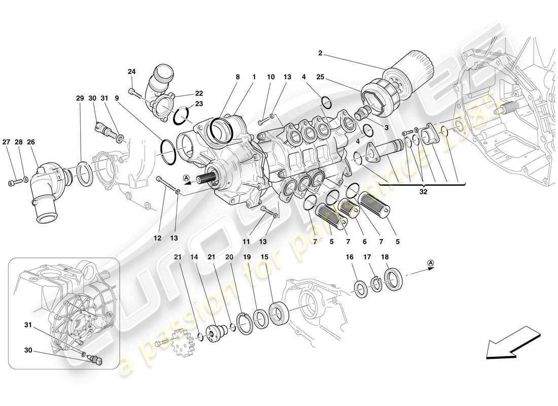 ferrari f430 scuderia spider 16m (europe) oil / water pump parts diagram