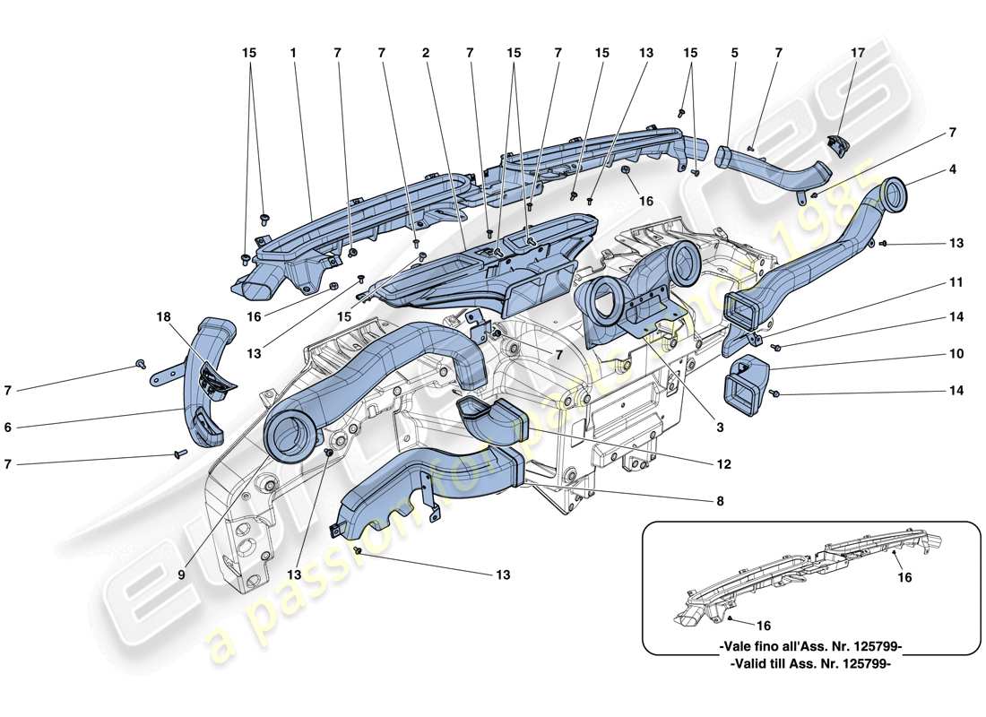 ferrari california t (europe) dashboard air ducts part diagram