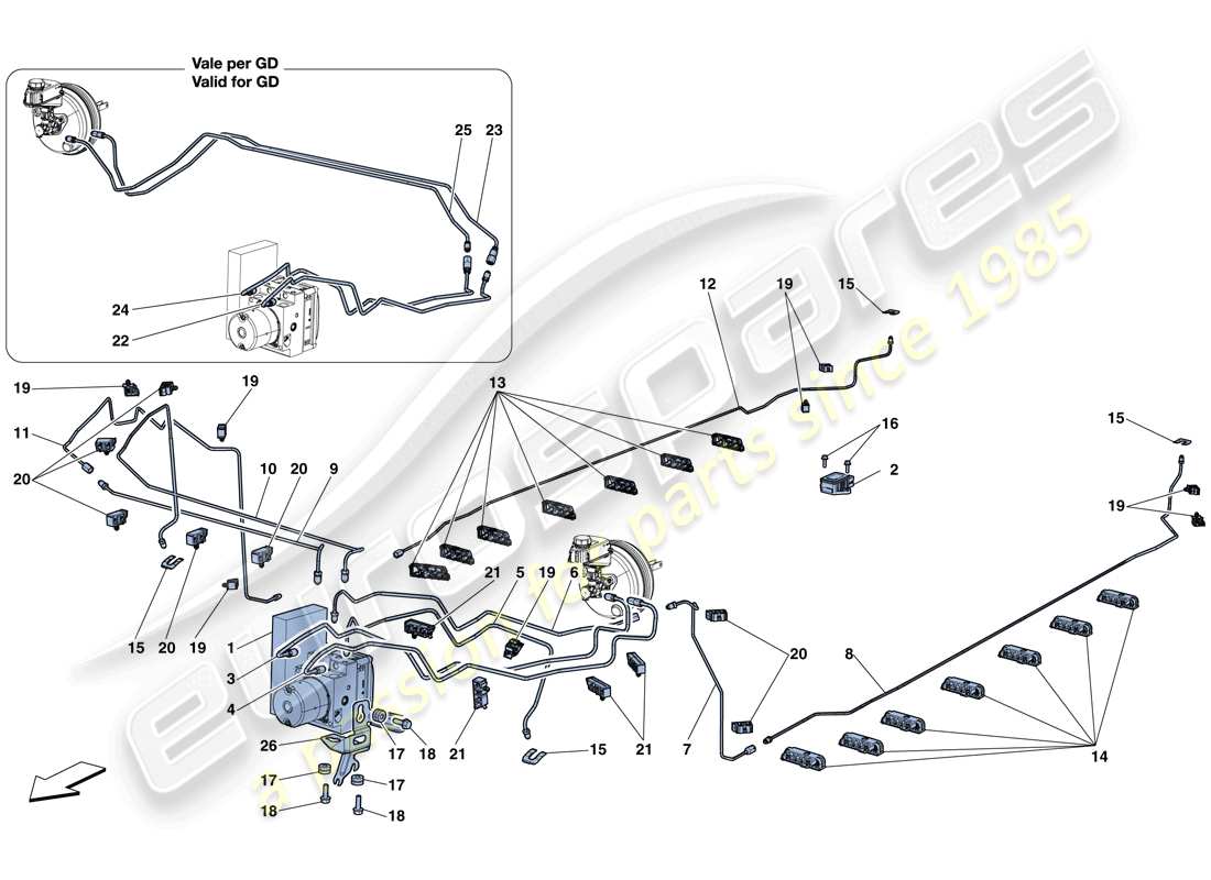 ferrari california t (europe) brake system part diagram