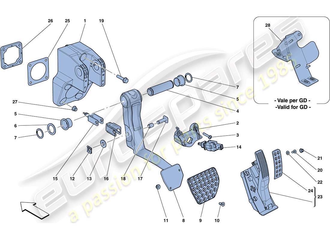 ferrari ff (rhd) complete pedal board assembly part diagram