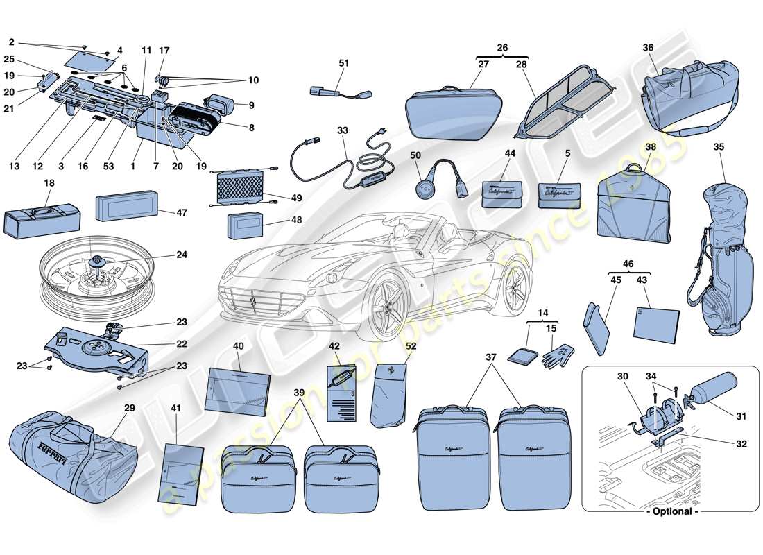 ferrari california t (europe) standard accessories part diagram