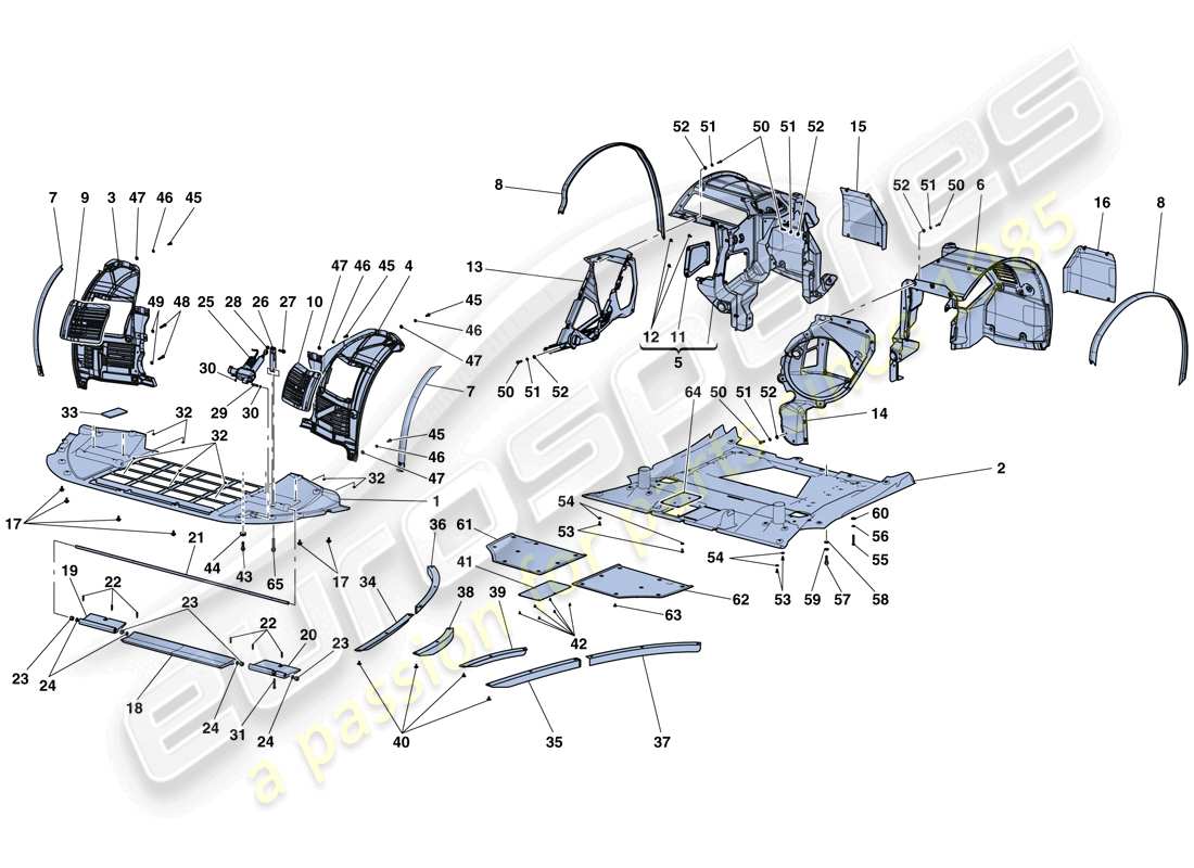 ferrari laferrari aperta (usa) flat undertray and wheelhouses parts diagram