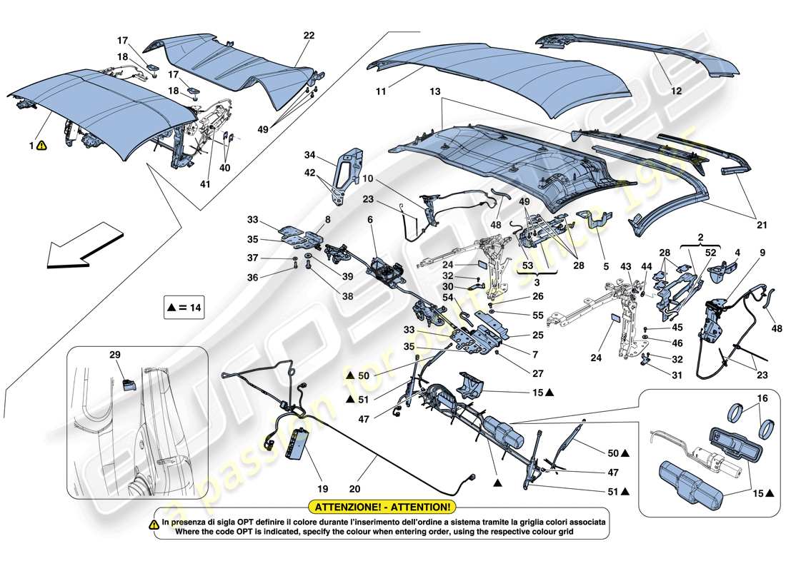 ferrari 488 spider (usa) roof part diagram