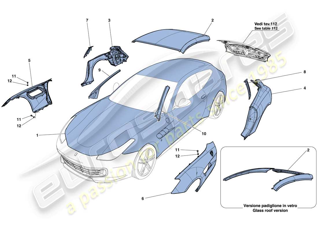 ferrari gtc4 lusso t (europe) bodyshell - external trim parts diagram