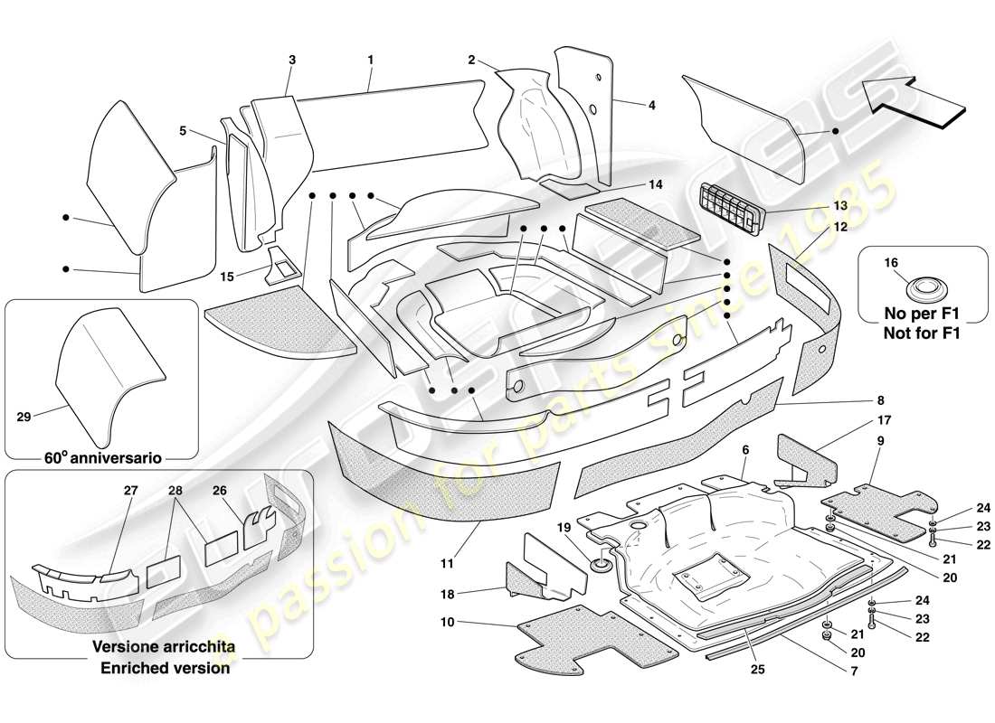 ferrari 612 sessanta (europe) luggage compartment insulation parts diagram