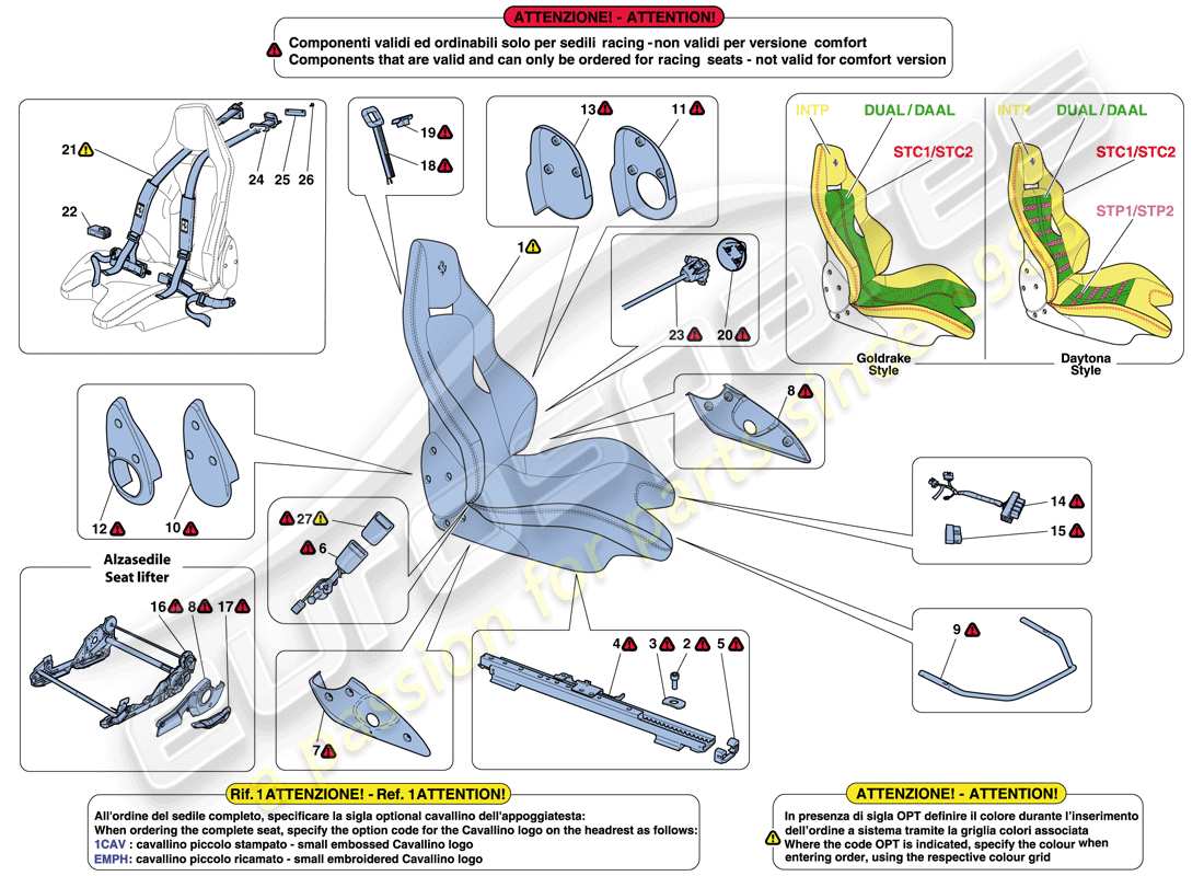 ferrari 488 gtb (rhd) racing seat parts diagram