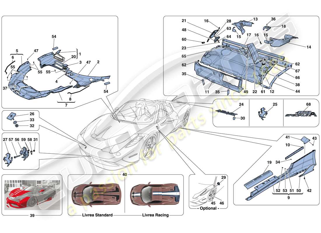 ferrari 458 speciale aperta (rhd) shields - external trim parts diagram