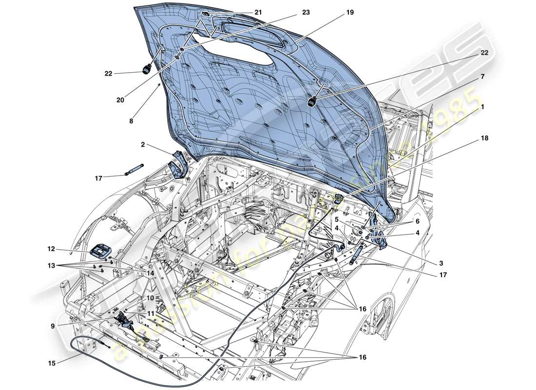 ferrari f12 berlinetta (rhd) front lid and opening mechanism parts diagram