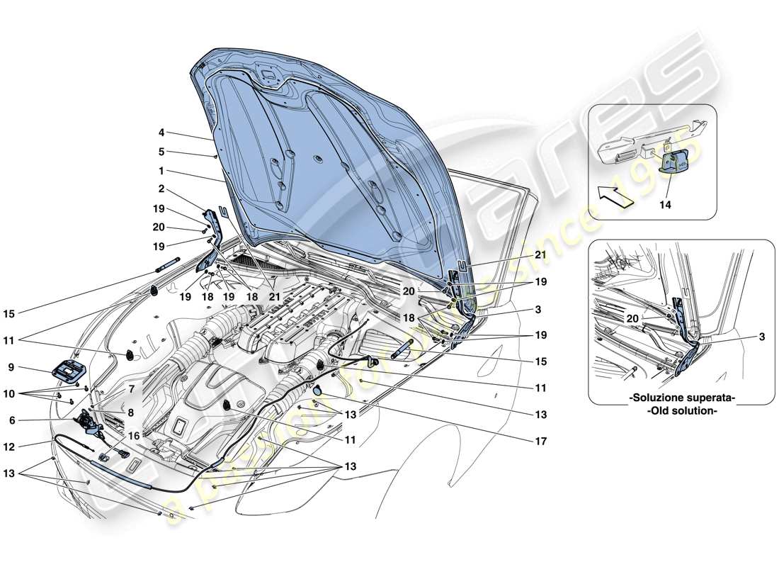 ferrari gtc4 lusso (rhd) front lid and opening mechanism parts diagram