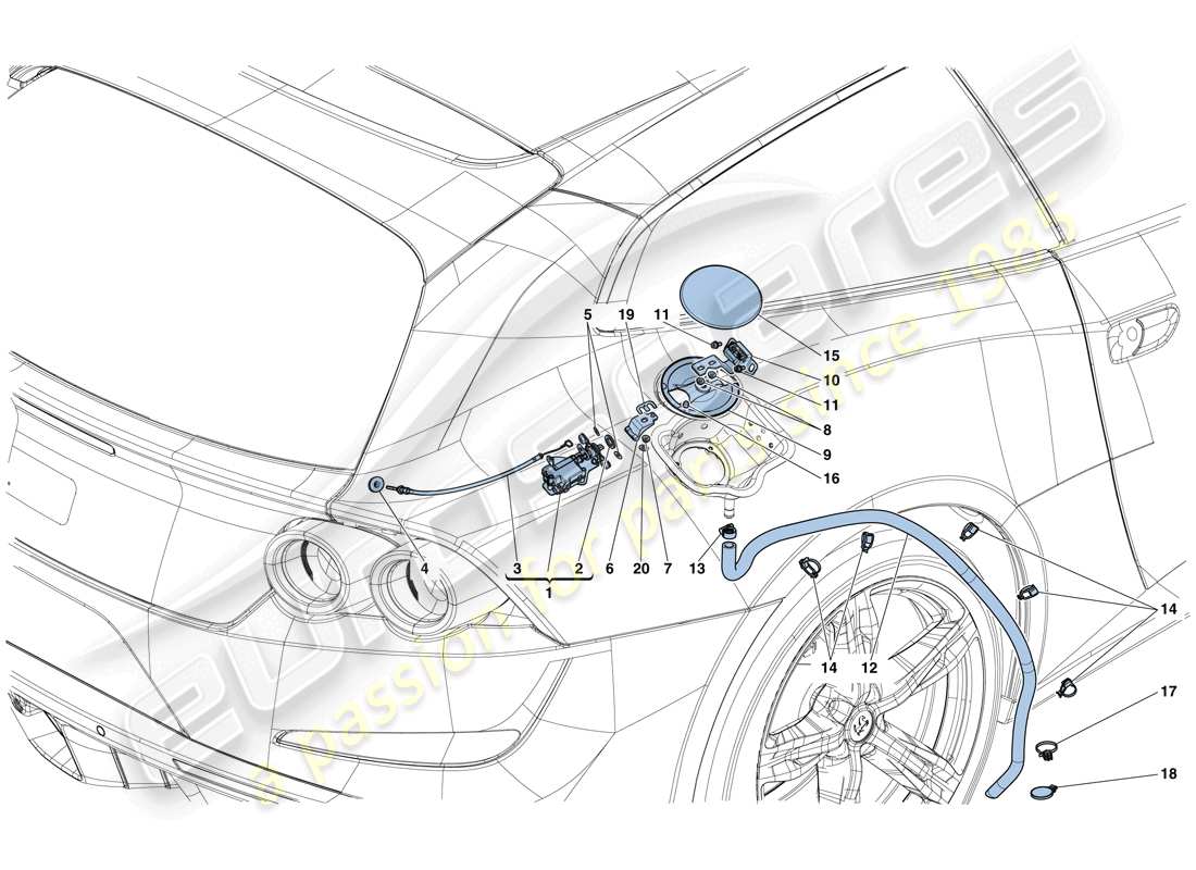 ferrari gtc4 lusso (rhd) fuel filler flap and controls parts diagram