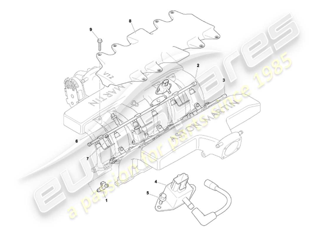 aston martin vanquish (2007) fuel rails & injectors part diagram