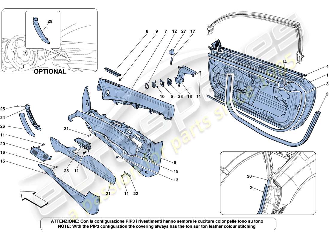 ferrari ff (europe) doors - substructure and trim parts diagram