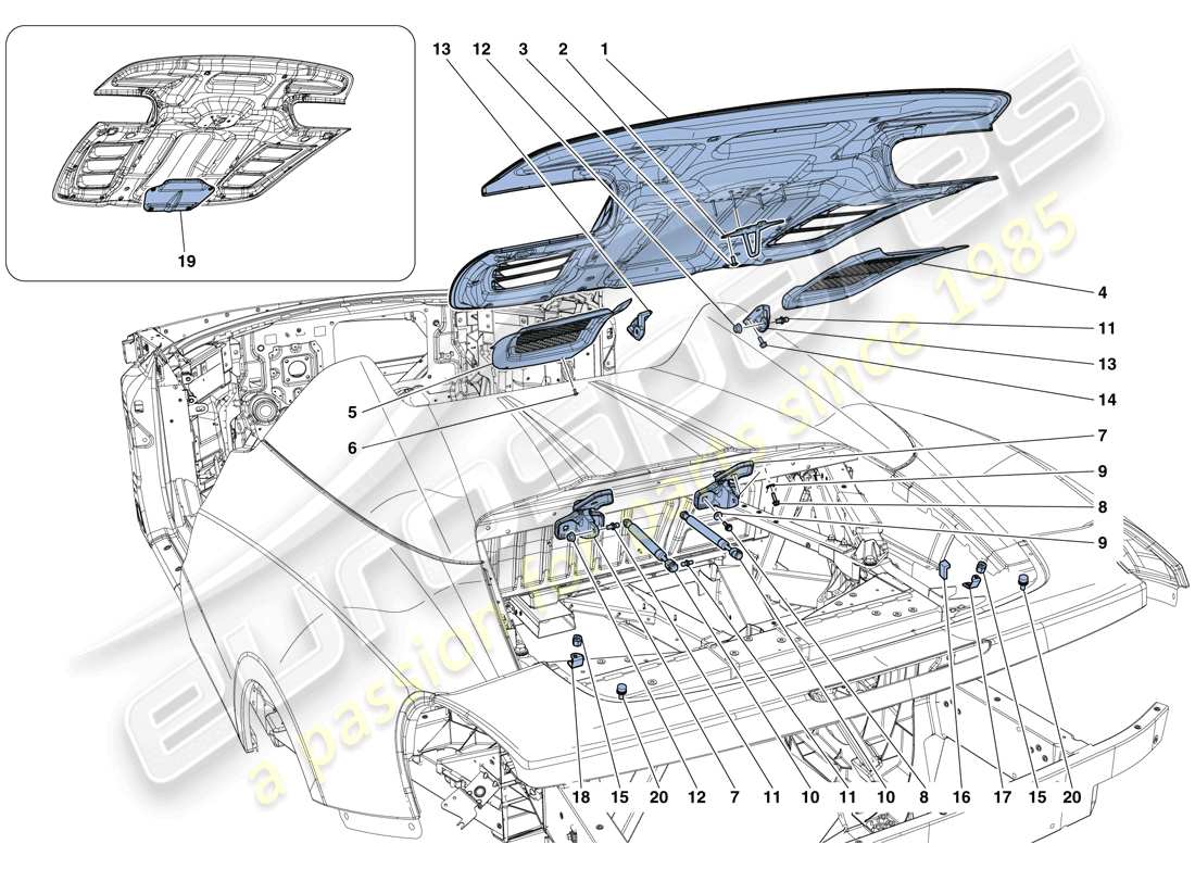 ferrari 458 spider (europe) engine compartment lid parts diagram