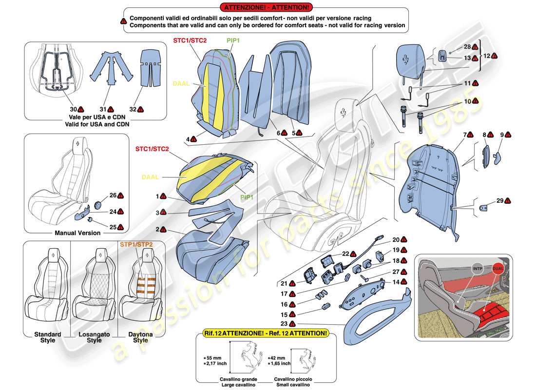 ferrari 458 spider (europe) seats - upholstery and accessories parts diagram