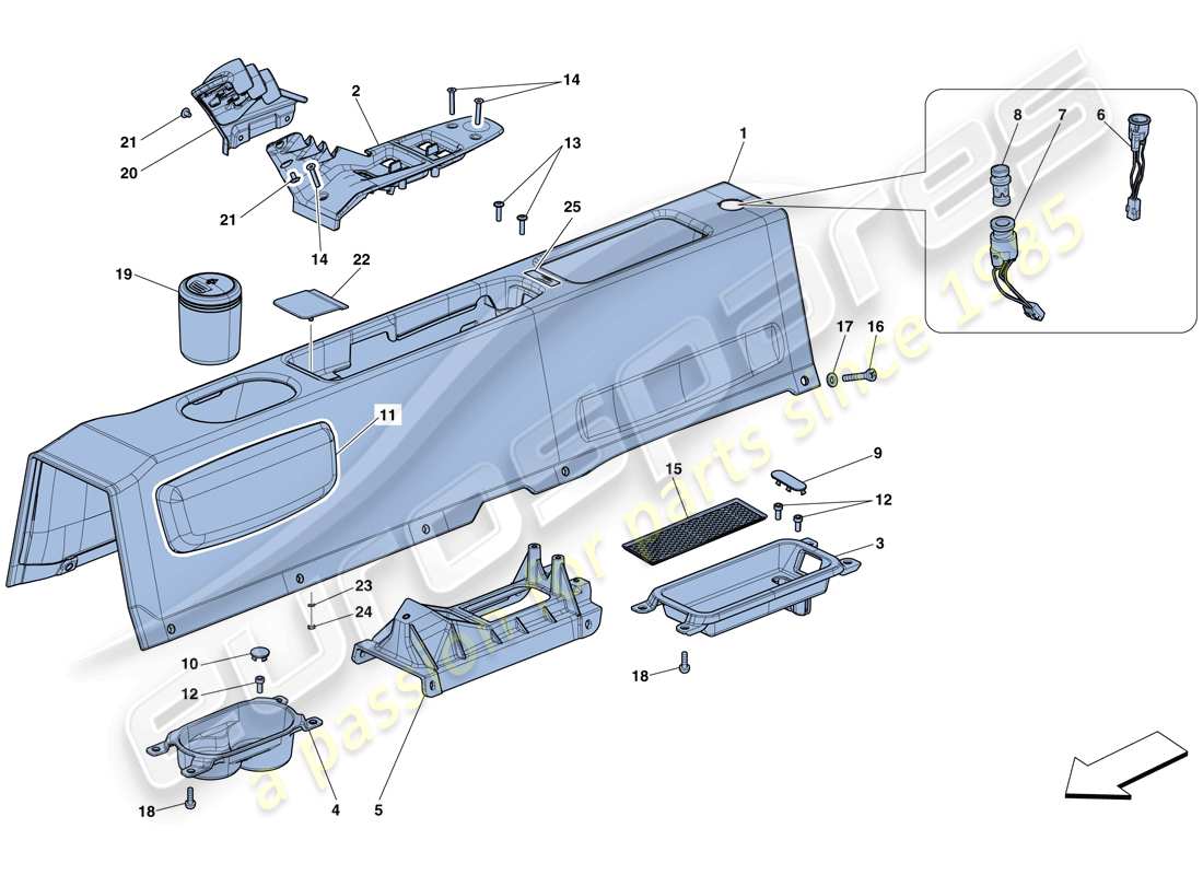 ferrari 458 speciale aperta (rhd) tunnel - substructure and accessories part diagram