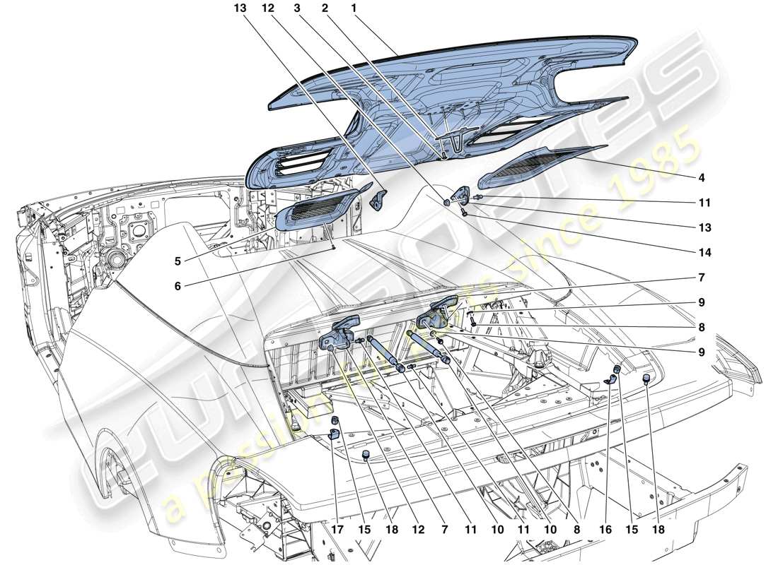 ferrari 458 speciale aperta (rhd) engine compartment lid part diagram