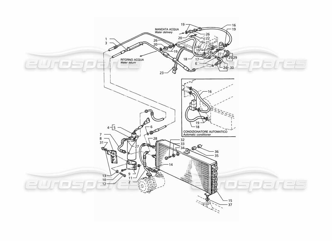 maserati ghibli 2.8 (abs) air conditioning system (rh drive) with freon r12 parts diagram