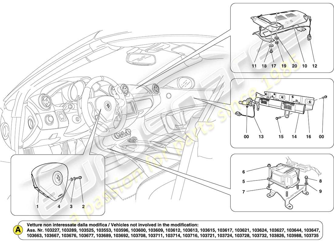 ferrari california (rhd) airbag system parts diagram