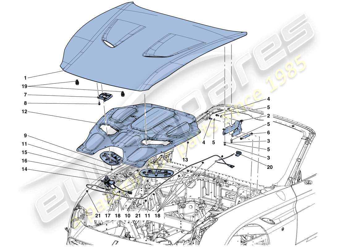 ferrari california t (europe) front lid and opening mechanism part diagram