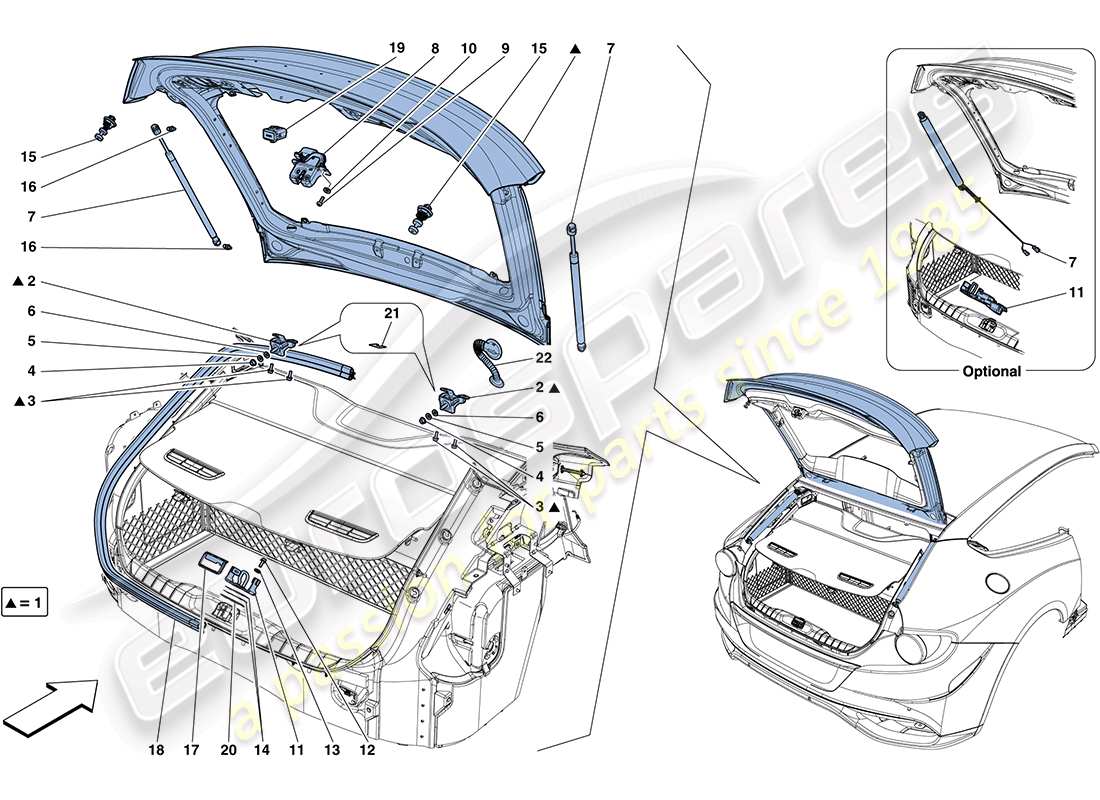 ferrari ff (rhd) rear lid and opening mechanism part diagram