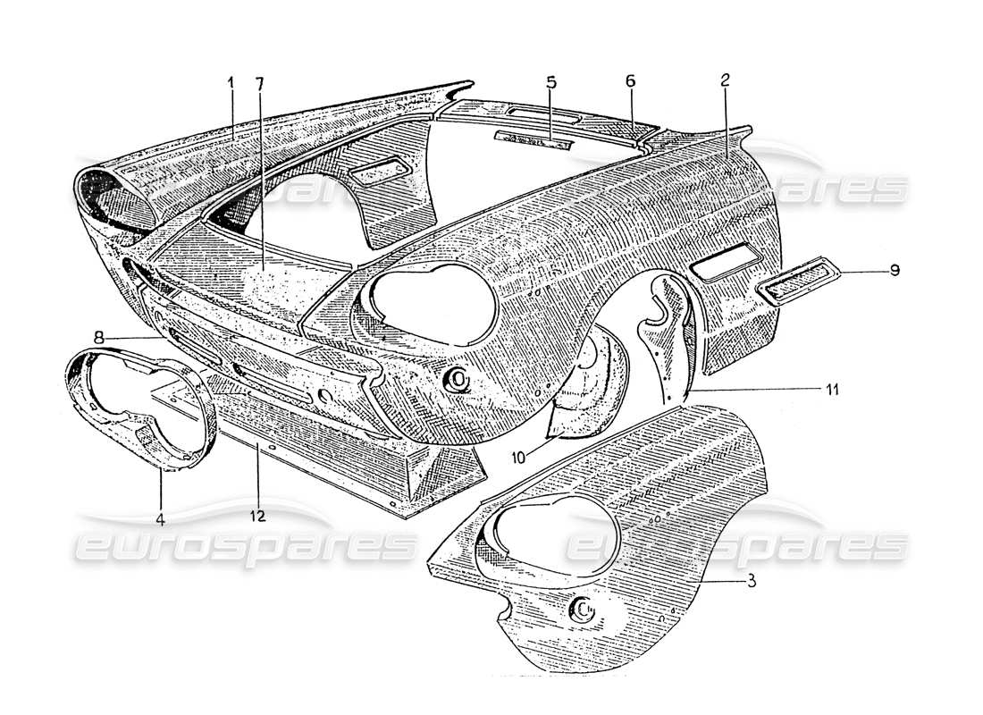 a part diagram from the ferrari 330 gt 2+2 (coachwork) parts catalogue