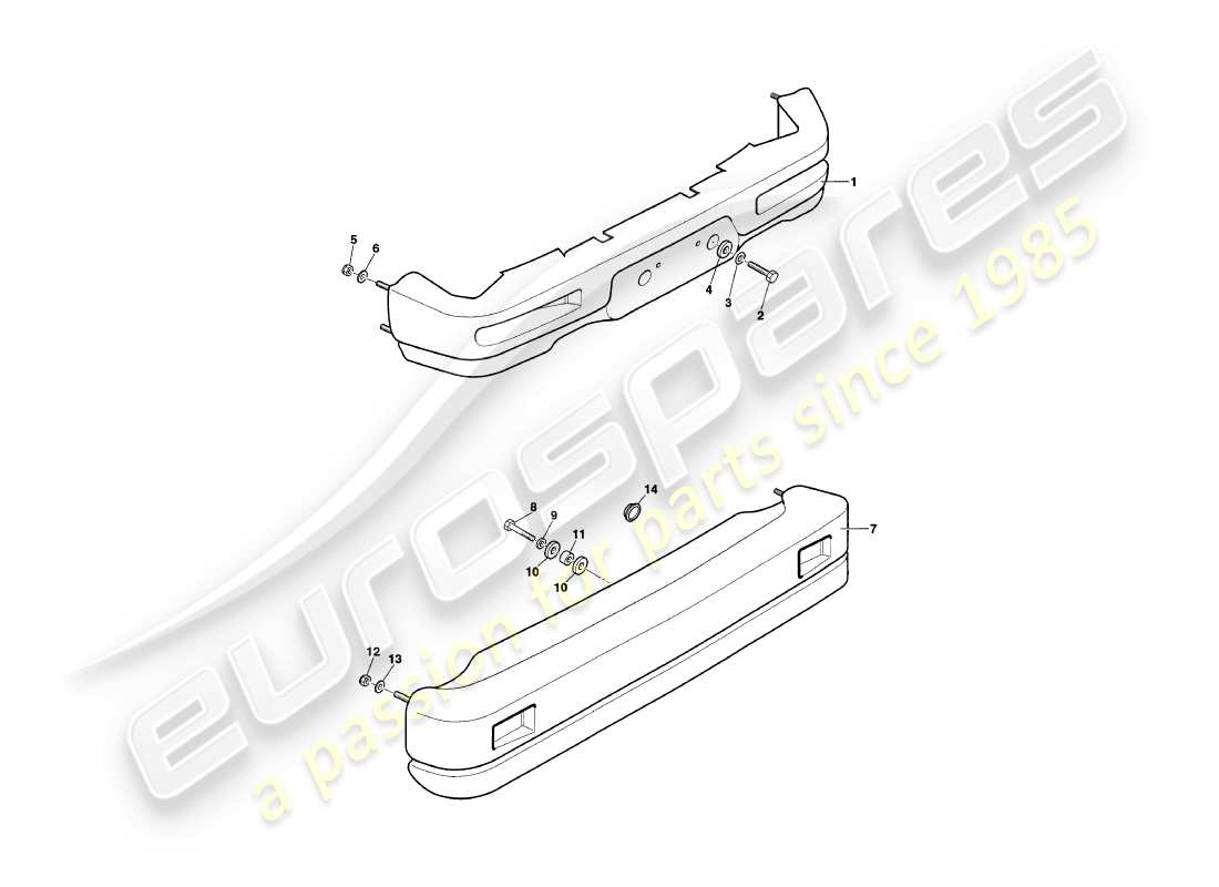 aston martin v8 coupe (2000) bumpers part diagram