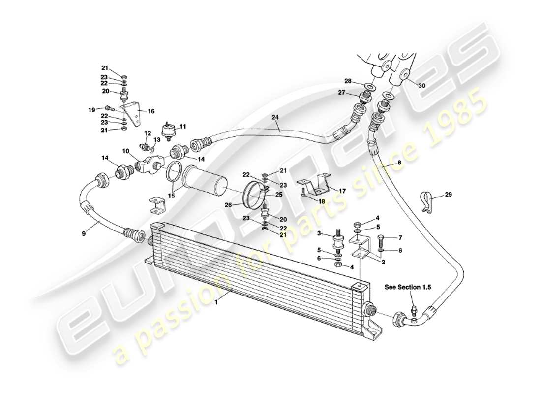 aston martin v8 coupe (1999) oil cooling system part diagram