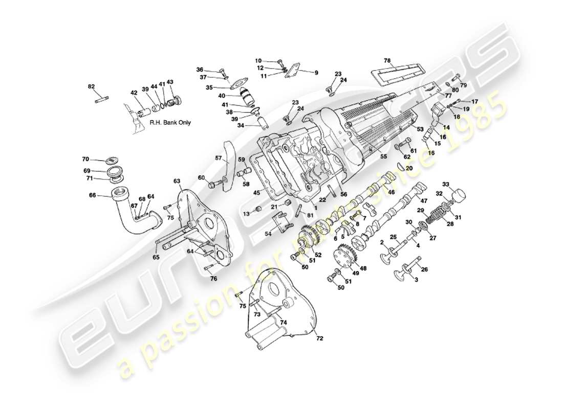 aston martin v8 coupe (1999) cylinder heads part diagram