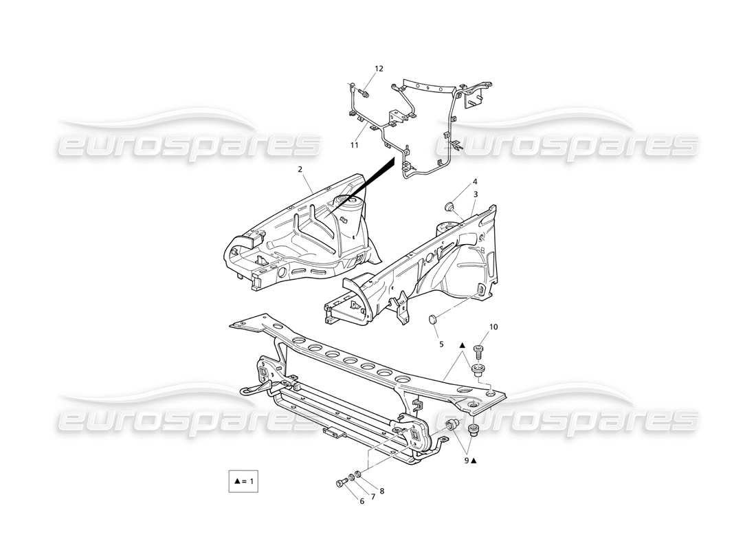 maserati qtp v8 evoluzione body shell: front panel and inner wheelarches part diagram