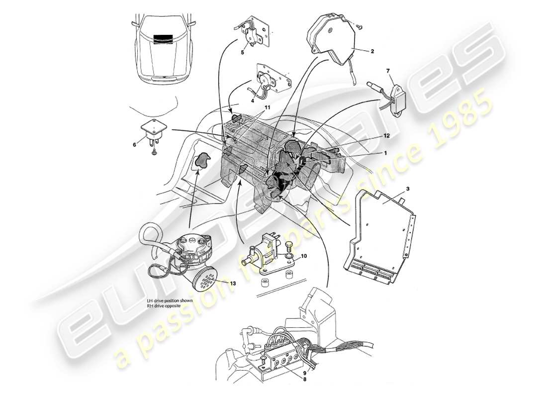 aston martin v8 coupe (1999) sensors, switches, solenoids, motors etc part diagram