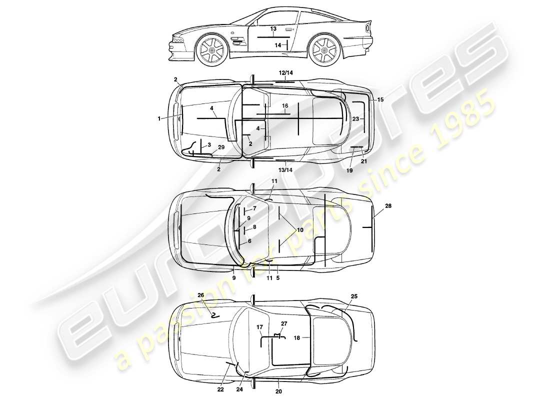 aston martin v8 coupe (1999) harnesses part diagram