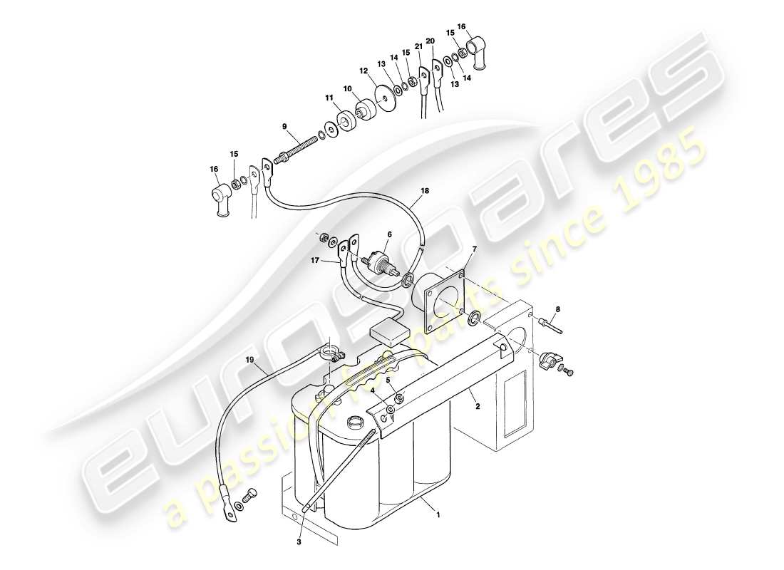 aston martin v8 coupe (1999) battery part diagram