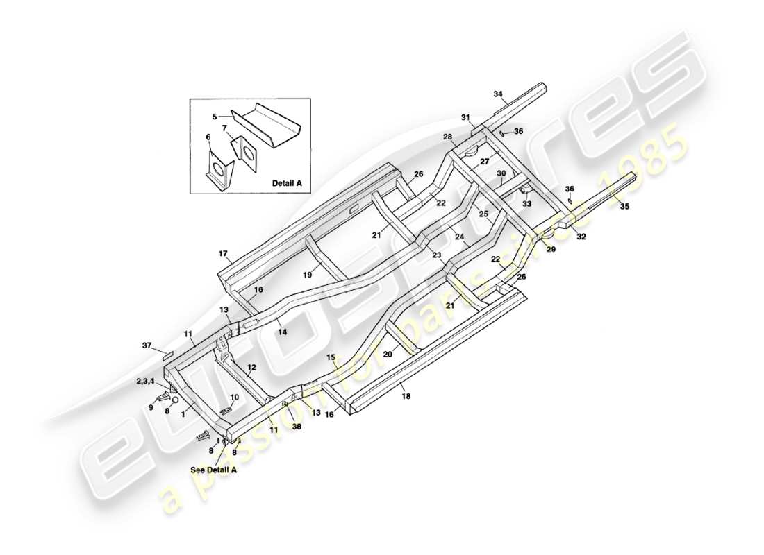 aston martin v8 coupe (2000) chassis frame part diagram