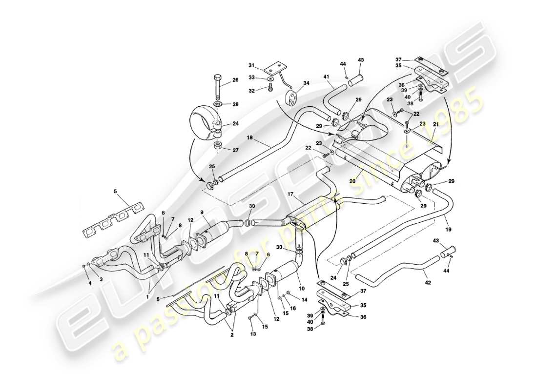 aston martin v8 coupe (2000) exhaust system part diagram