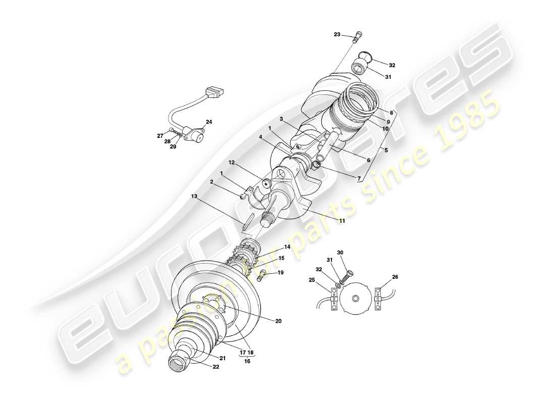 aston martin v8 coupe (2000) crankshaft, pistons & rods part diagram