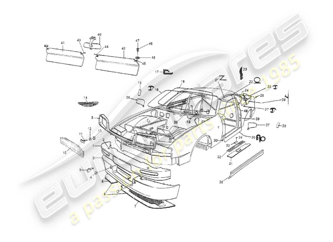 aston martin v8 virage (1999) body, front part diagram