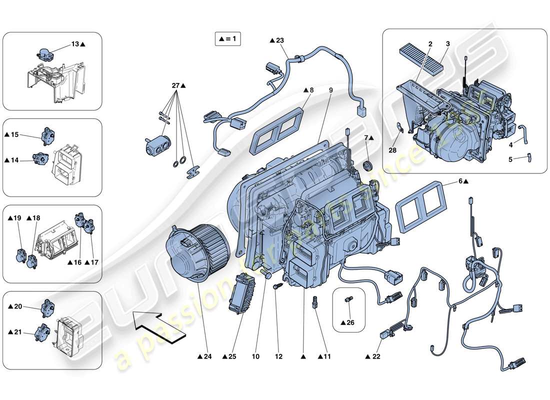 ferrari 488 spider (rhd) evaporator unit parts diagram