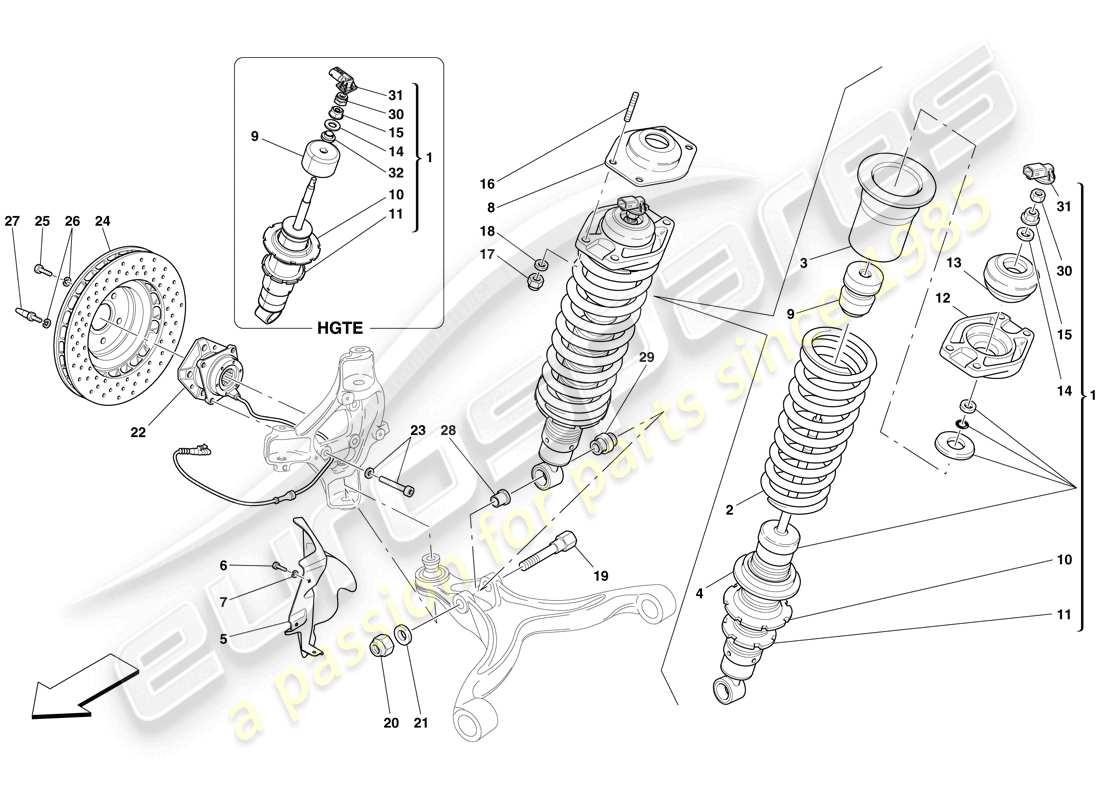 ferrari 599 gtb fiorano (usa) front suspension - shock absorber and brake disc parts diagram
