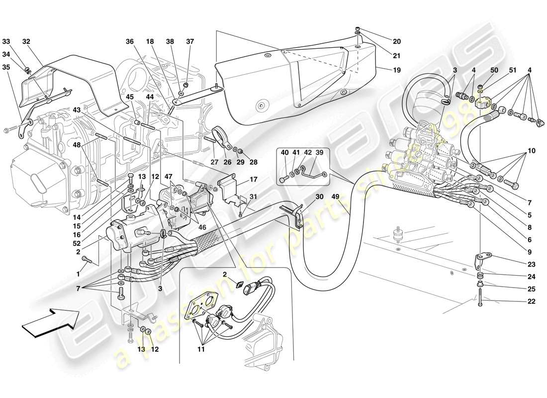 ferrari f430 scuderia spider 16m (europe) hydraulic f1 gearbox and clutch control part diagram