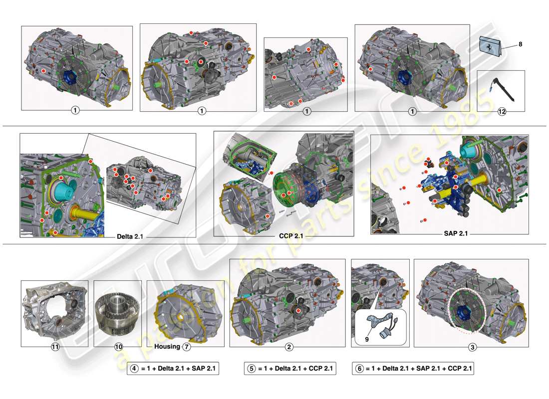 ferrari 458 speciale (rhd) gearbox repair kit parts diagram